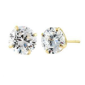 14K Solid Yellow Gold Stud Earrings, Round Cut CZ, .12 CTW Fabulous !!